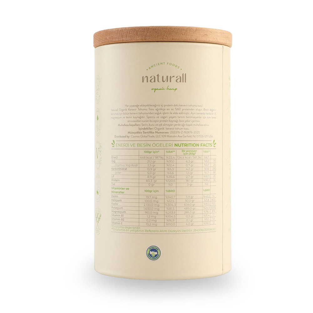 Naturall Organik Kabuksuz Kenevir Tohumu Tozu  200 gr